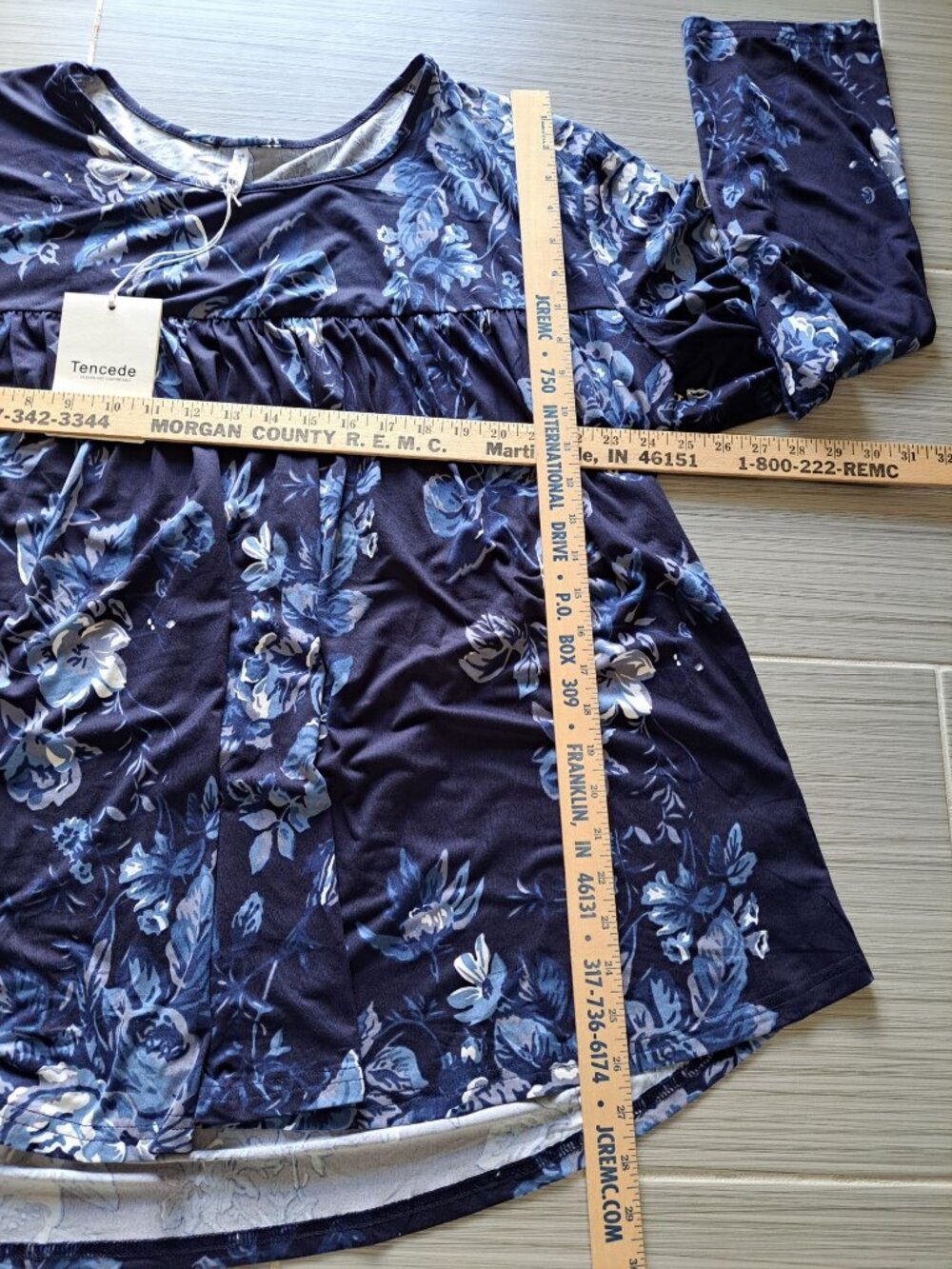 New Tencede 4XL Women's Long Sleeve Floral Print Tunic Top Navy Blue Plus Size - Picture 8 of 9